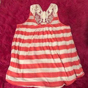Striped tank with lace straps